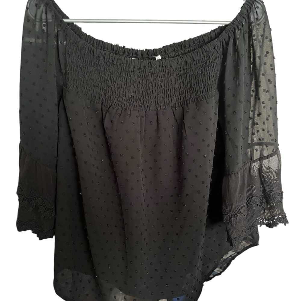 Amazon Black Flutter Sleeve Smocked Blouse